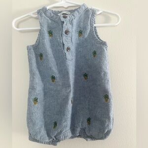 JANIE AND JACK Light Blue Romper with Pineapple Detail